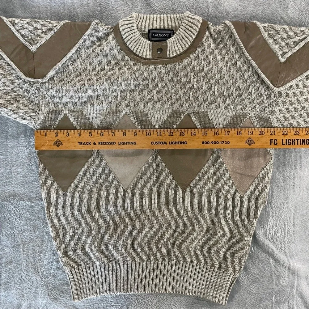 Vintage 90s Diamond Cable Knit Crewneck Sweater Neutral Taupe Size M Grandpa